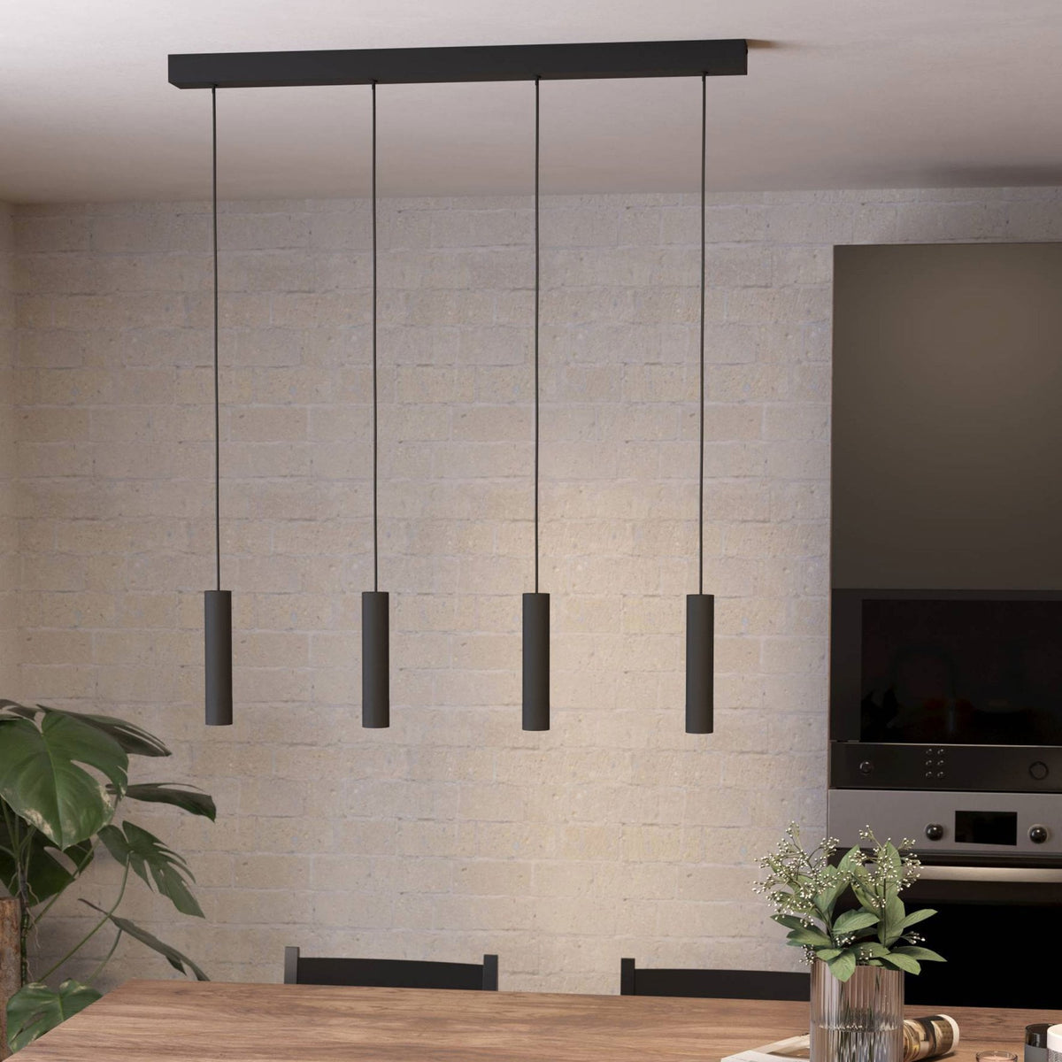 Almudaina Four Drop Linear LED Pendant in Black