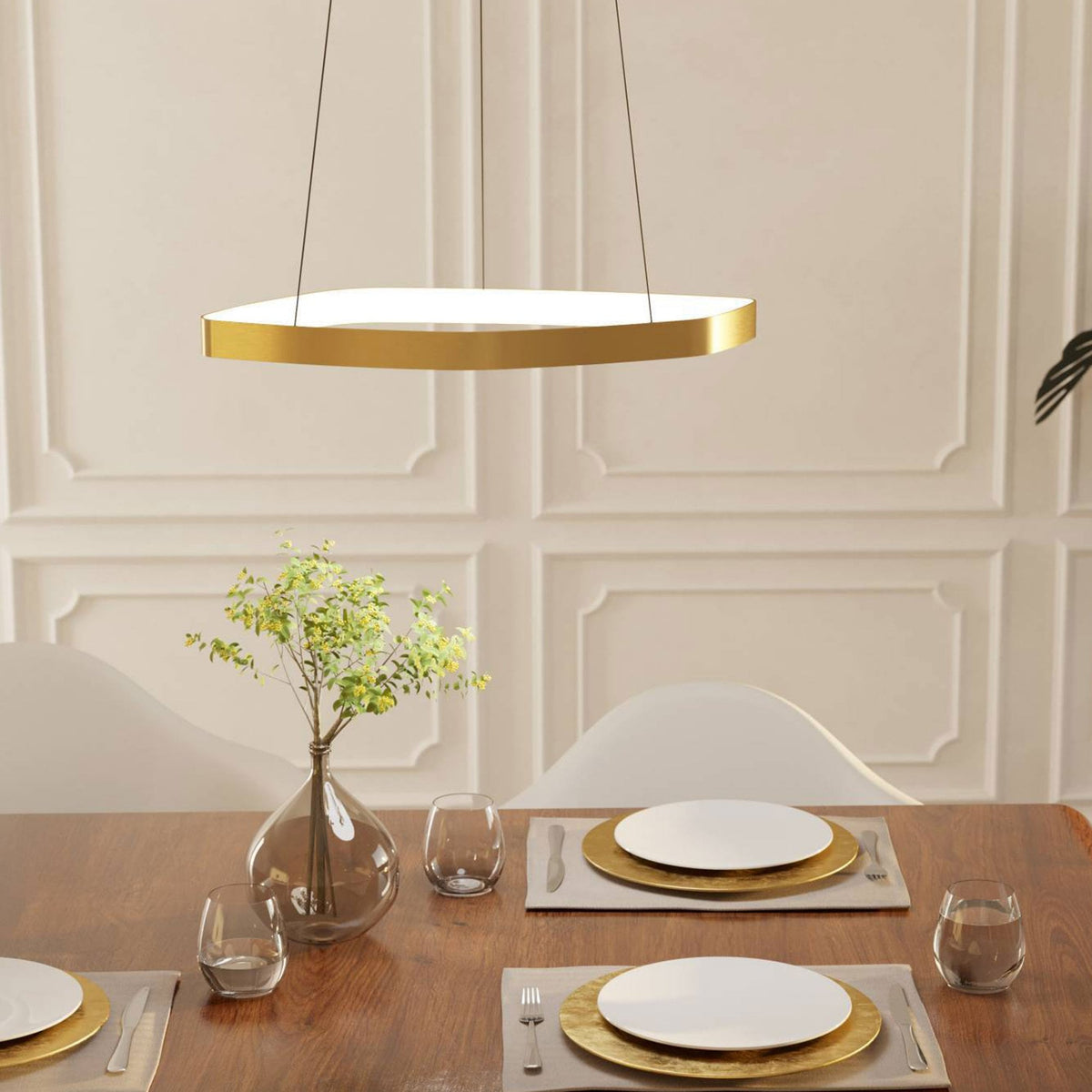 Vallerosa Dimmable LED Pendant in Brushed Brass with White Diffuser