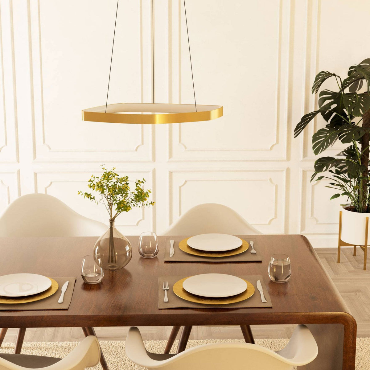 Vallerosa Dimmable LED Pendant in Brushed Brass with White Diffuser