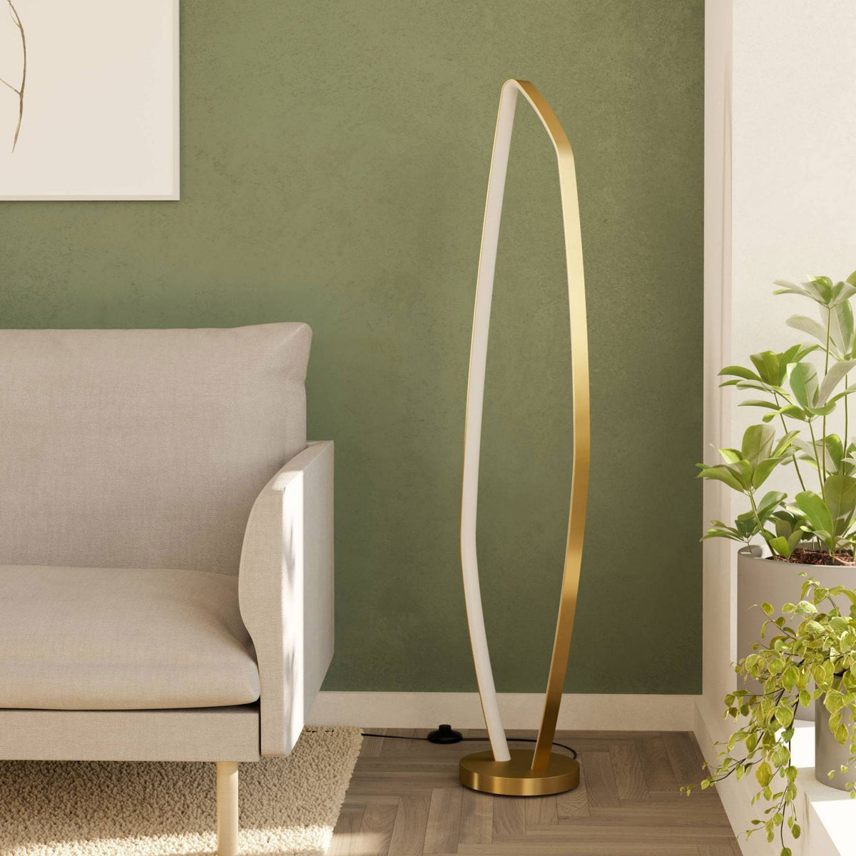 Vallerosa LED Floor Lamp in Brushed Brass with White Diffuser