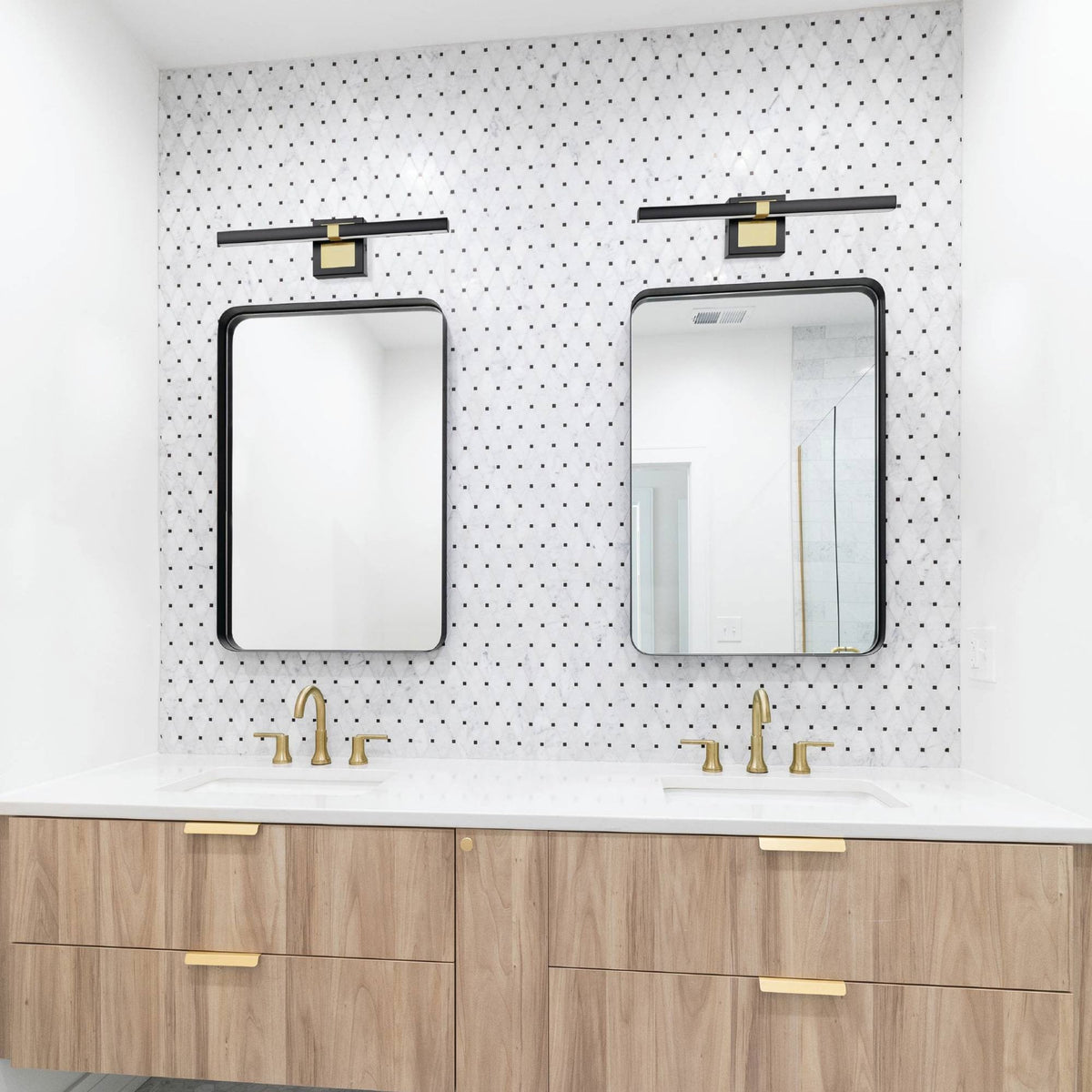 Peguera 600mm IP44 LED Bathroom Wall Light in Black & Brushed Brass