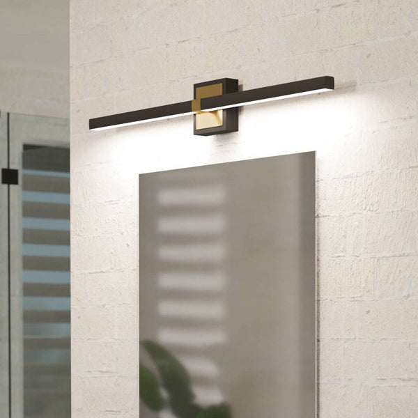 Peguera 800mm IP44 LED Bathroom Wall Light in Black & Brushed Brass