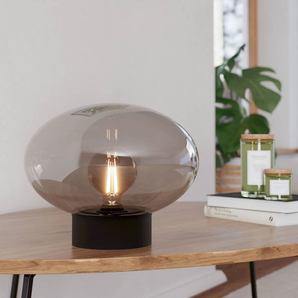 Madonnina Short Table Lamp in Black with Vaporized Grey Glass Shade