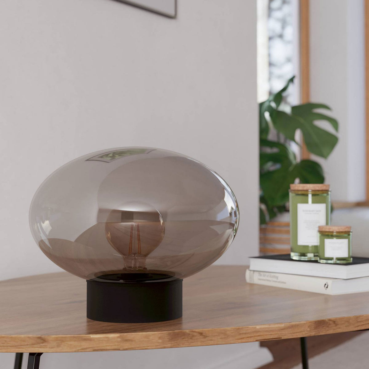 Madonnina Short Table Lamp in Black with Vaporized Grey Glass Shade
