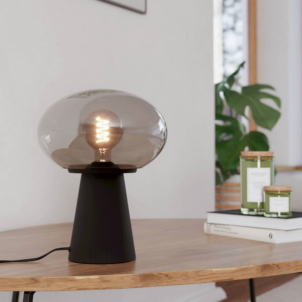 Madonnina Tall Table Lamp in Black with Vaporized Grey Glass Shade