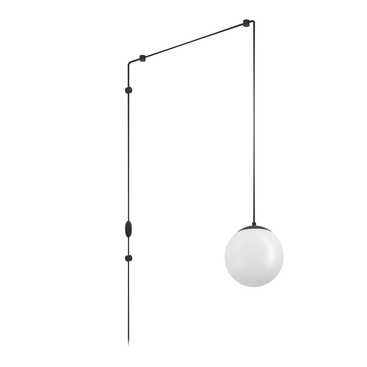 Rondo 3 Plug In Pendant in Black with Matt Opal White Glass Shade