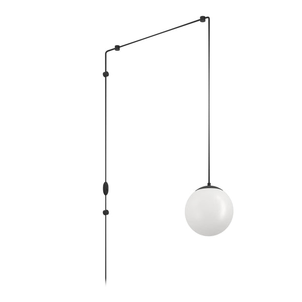 Rondo 3 Plug In Pendant in Black with Matt Opal White Glass Shade