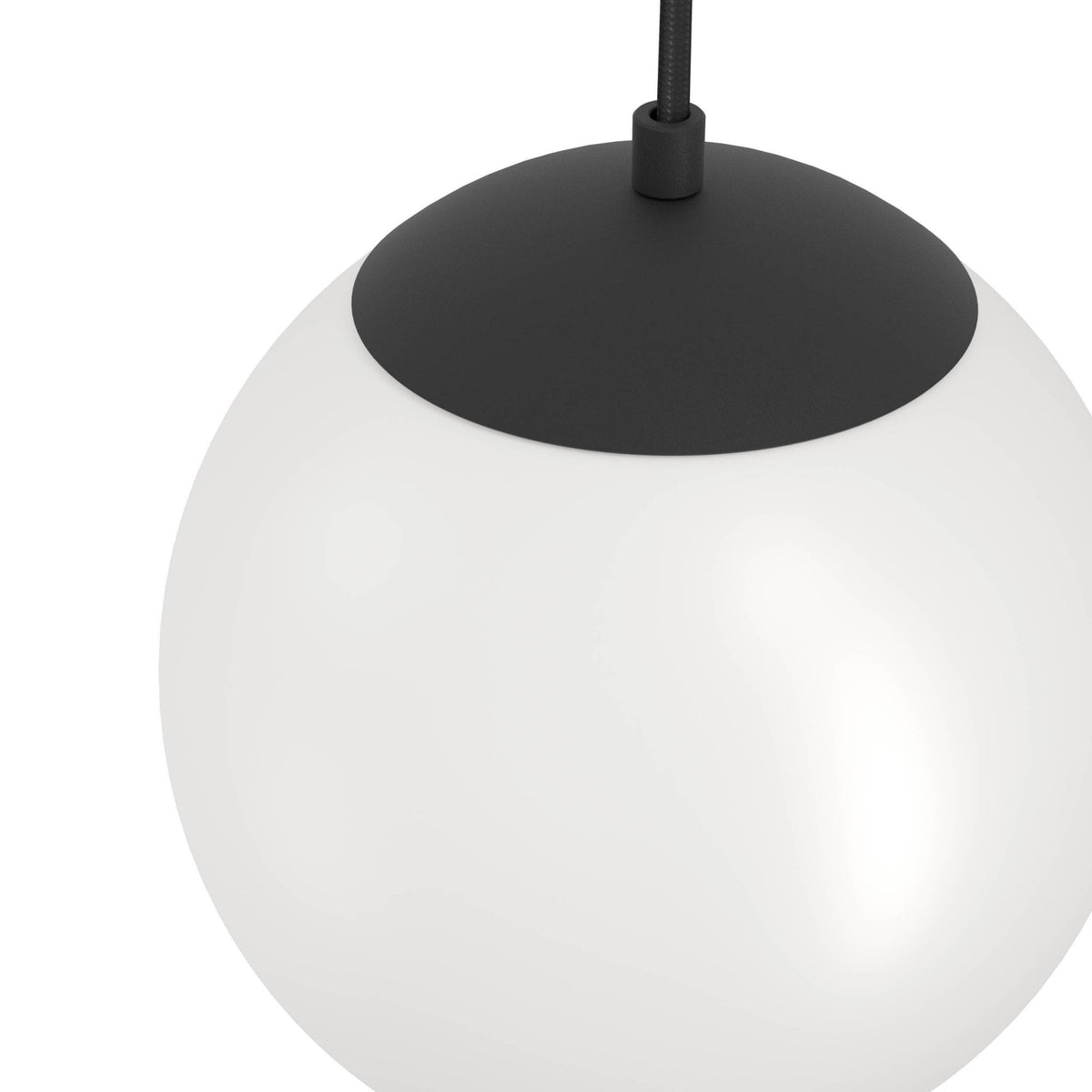 Rondo 3 Plug In Pendant in Black with Matt Opal White Glass Shade