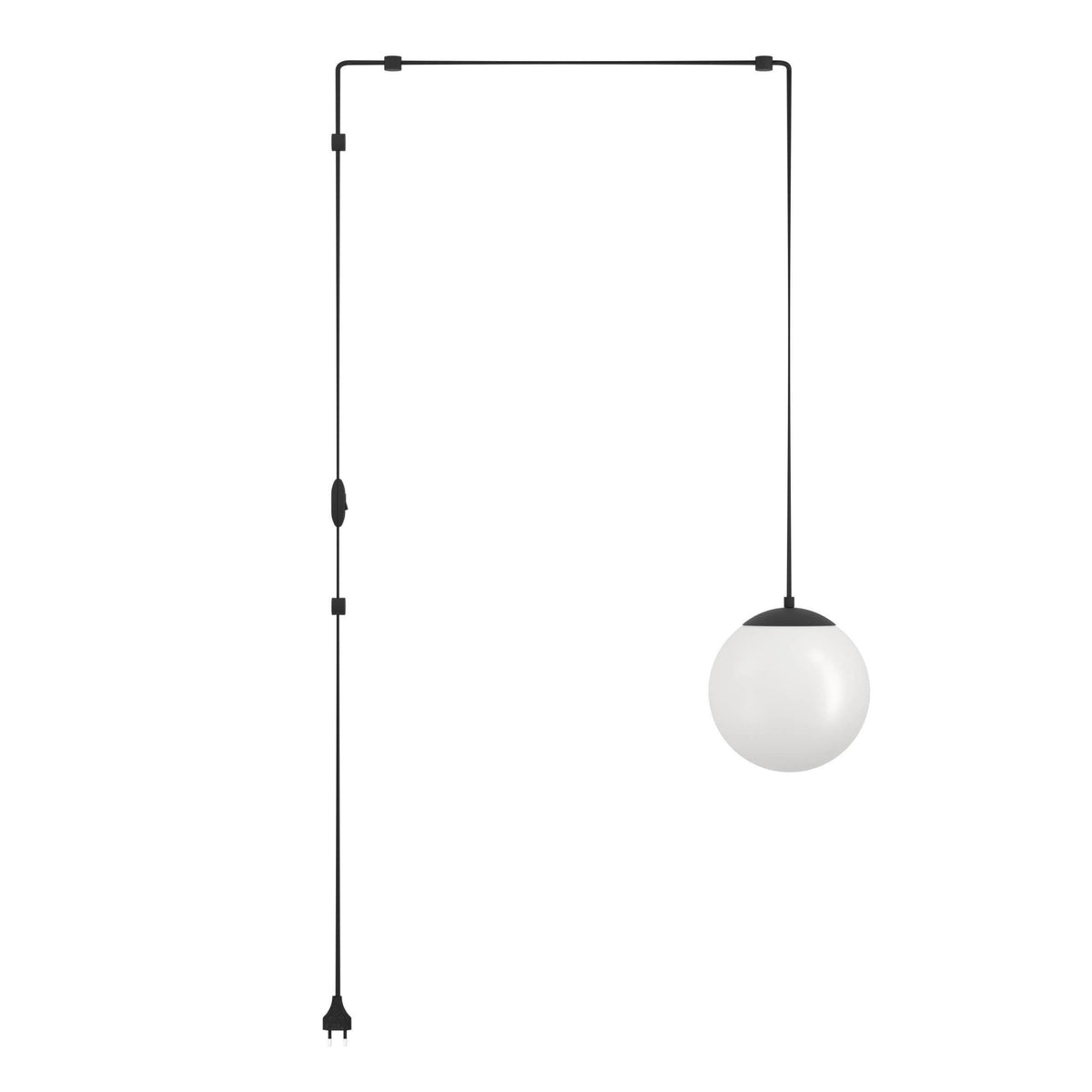 Rondo 3 Plug In Pendant in Black with Matt Opal White Glass Shade