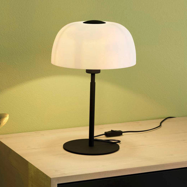 Solo 2 Table Lamp in Black with Etched White Glass Shade
