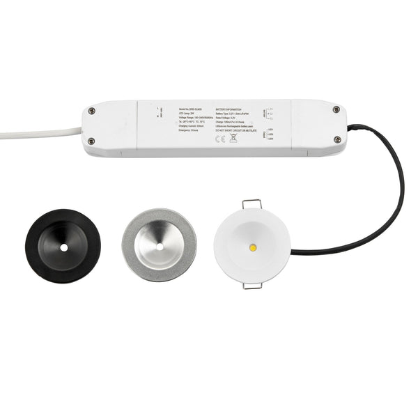 A driver unit, LED light fitting, and two changeable fascia options.