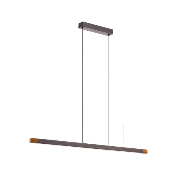 Lisciana 875mm Linear Pendant in Grey with Wooden Detailing