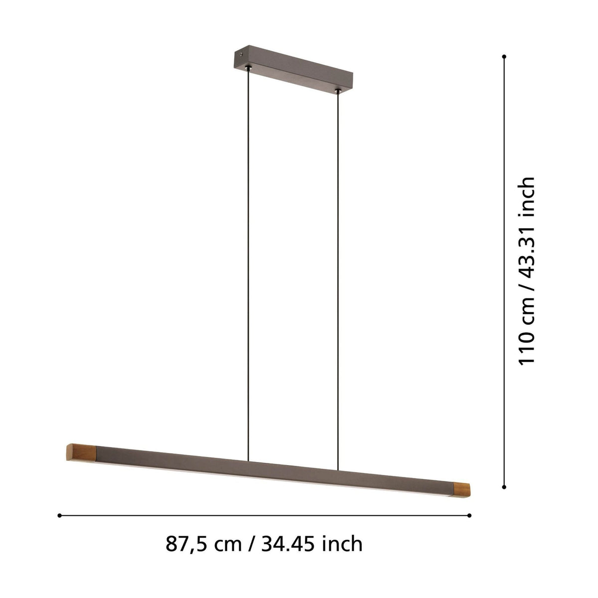 Lisciana 875mm Linear Pendant in Grey with Wooden Detailing