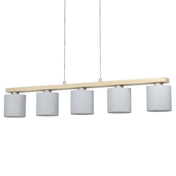 Castralvo Five Lamp Linear Pendant in Wood with White Fabric Shades