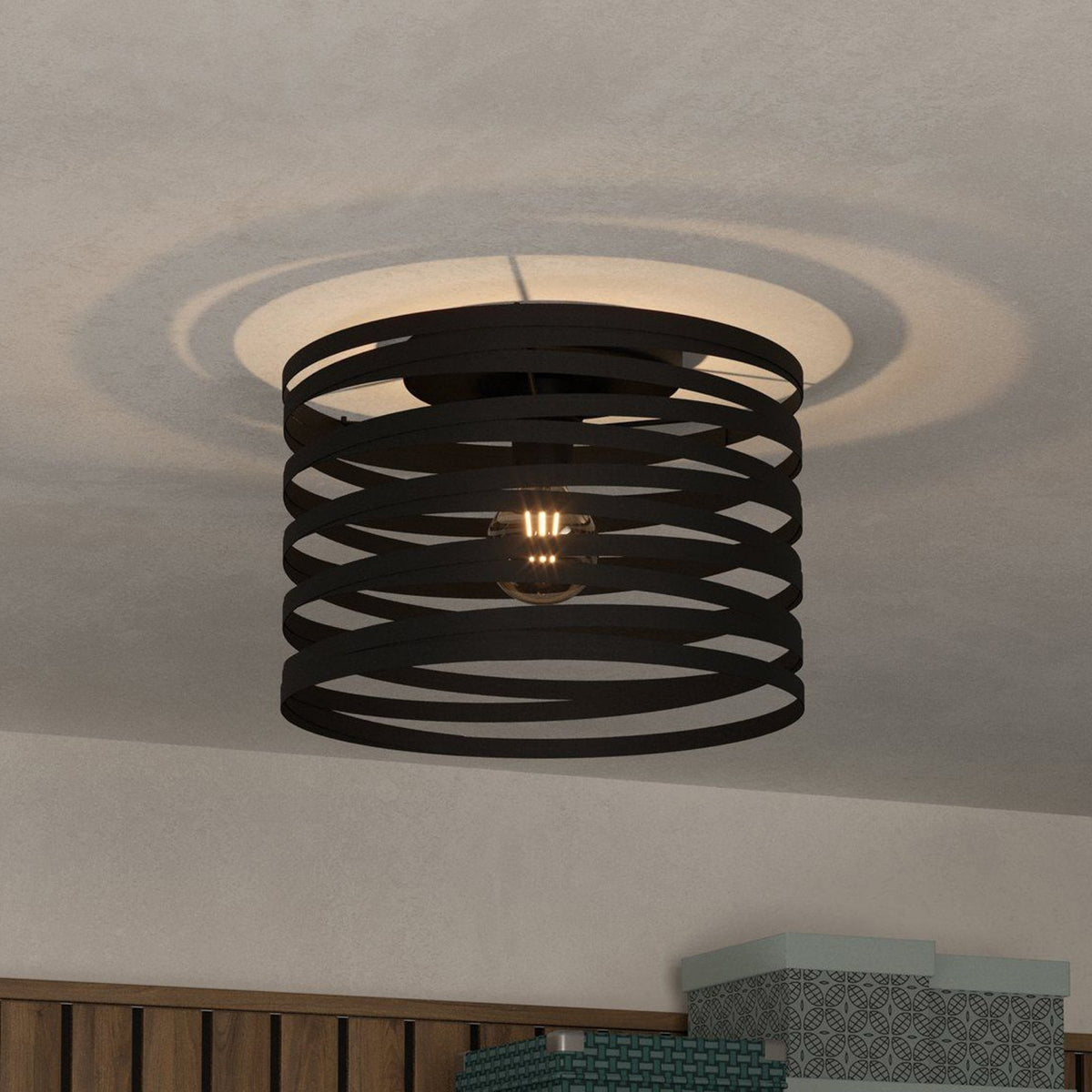 Cremella 370mm Spiral Style Black Ceiling Light