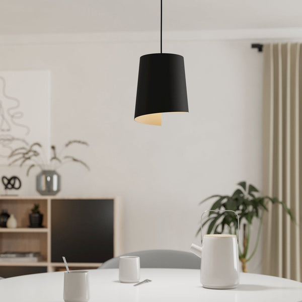 Bolivia Single Drop Pendant in Black with Sand Coloured Inner Finish