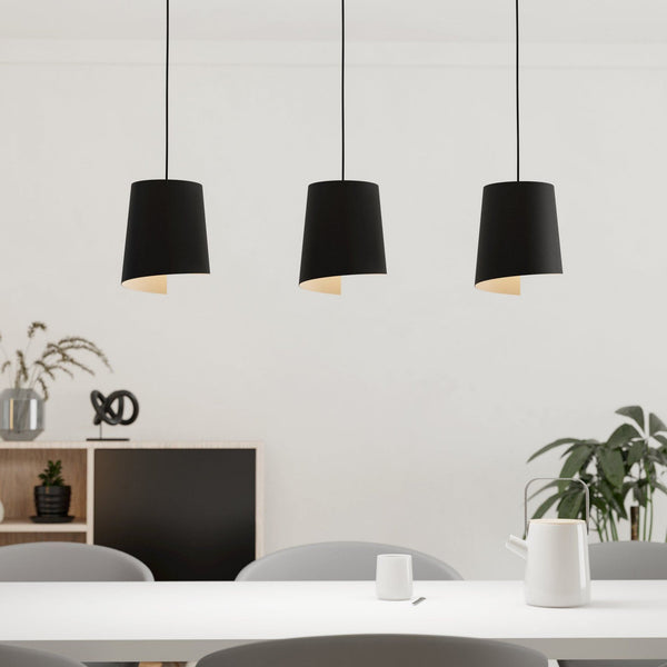 Bolivia Triple Drop Linear Pendant in Black with Sand Coloured Inner Finish