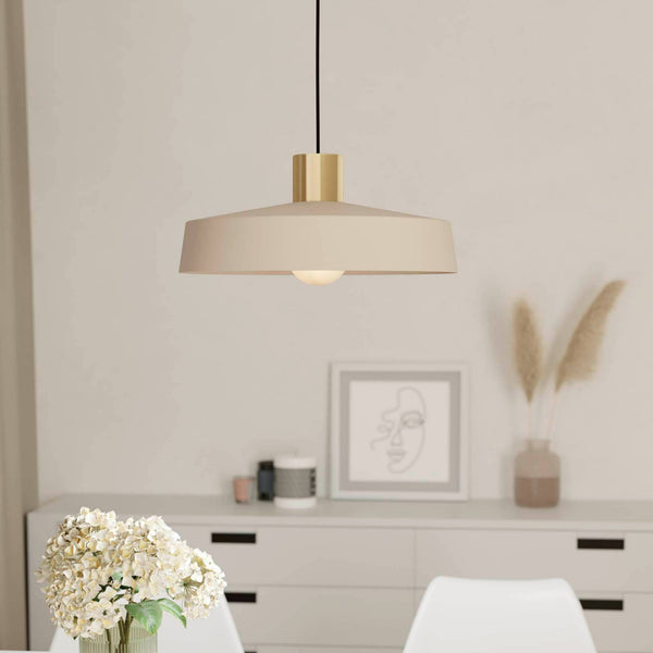 Valdiola Single Drop Pendant in a Sand Coloured Finish with Brushed Brass Detail