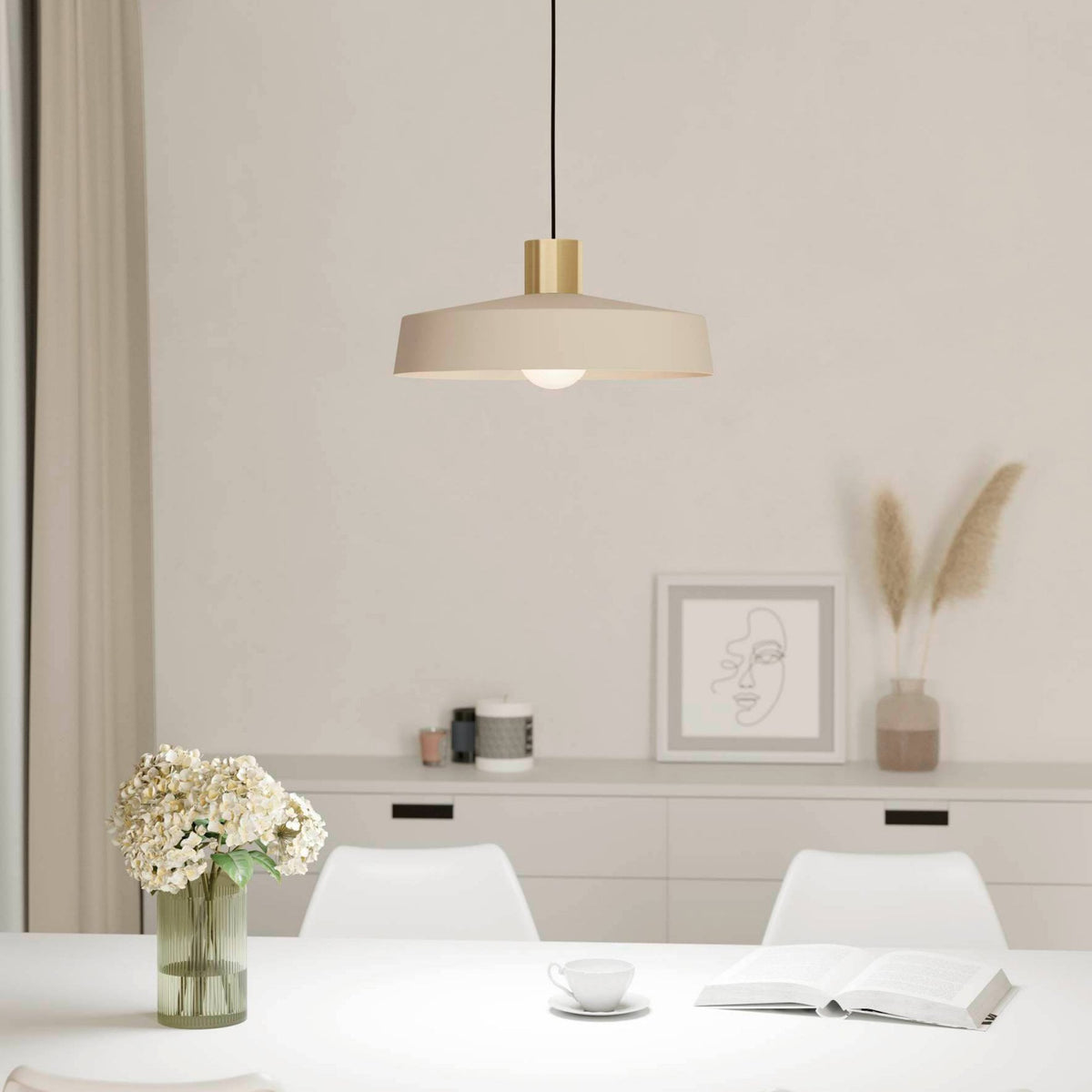 Valdiola Single Drop Pendant in a Sand Coloured Finish with Brushed Brass Detail