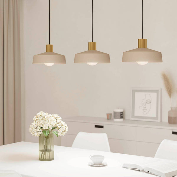 Valdiola Triple Drop Linear Pendant in a Sand Coloured Finish with Brushed Brass Detail