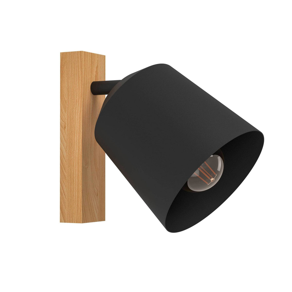Cotorro Single Spotlight in Black with Rubberwood Base