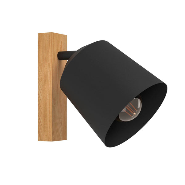 Cotorro Single Spotlight in Black with Rubberwood Base