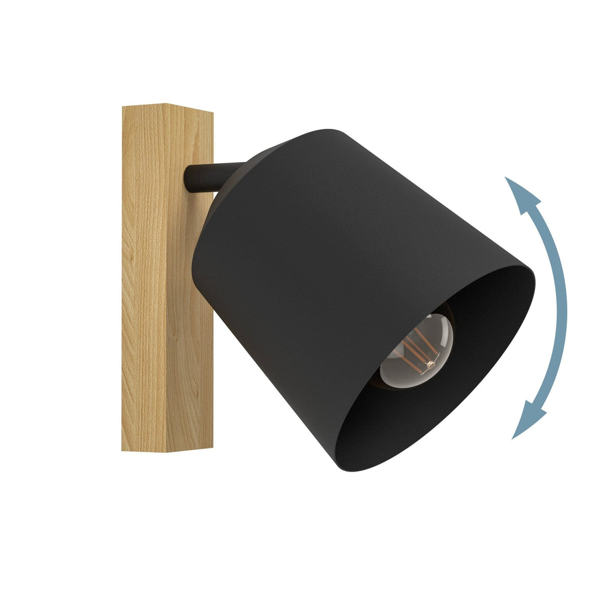 Cotorro Single Spotlight in Black with Rubberwood Base