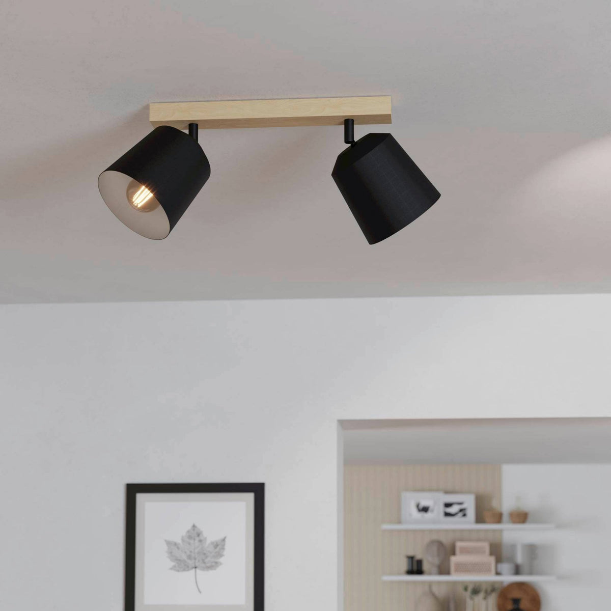 Cotorro Twin Spotlight in Black with Rubberwood Base