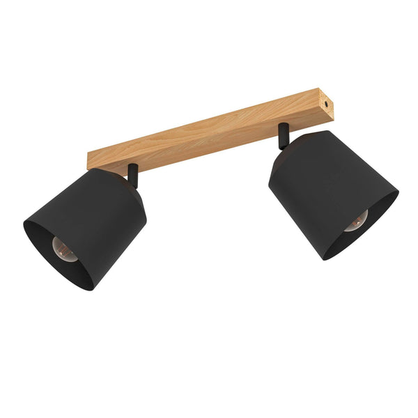 Cotorro Twin Spotlight in Black with Rubberwood Base