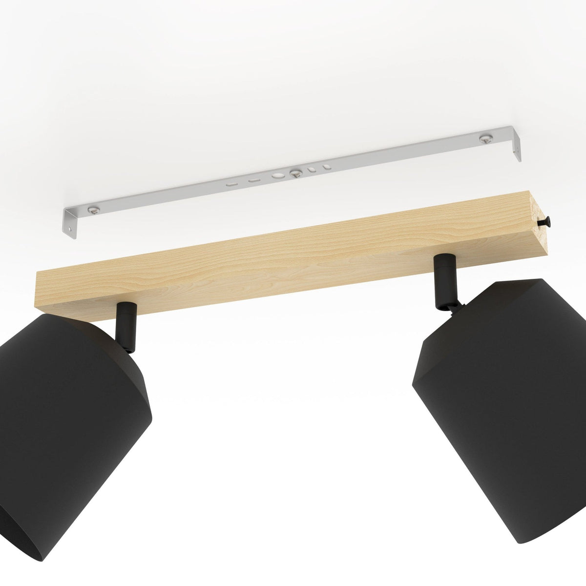Cotorro Twin Spotlight in Black with Rubberwood Base