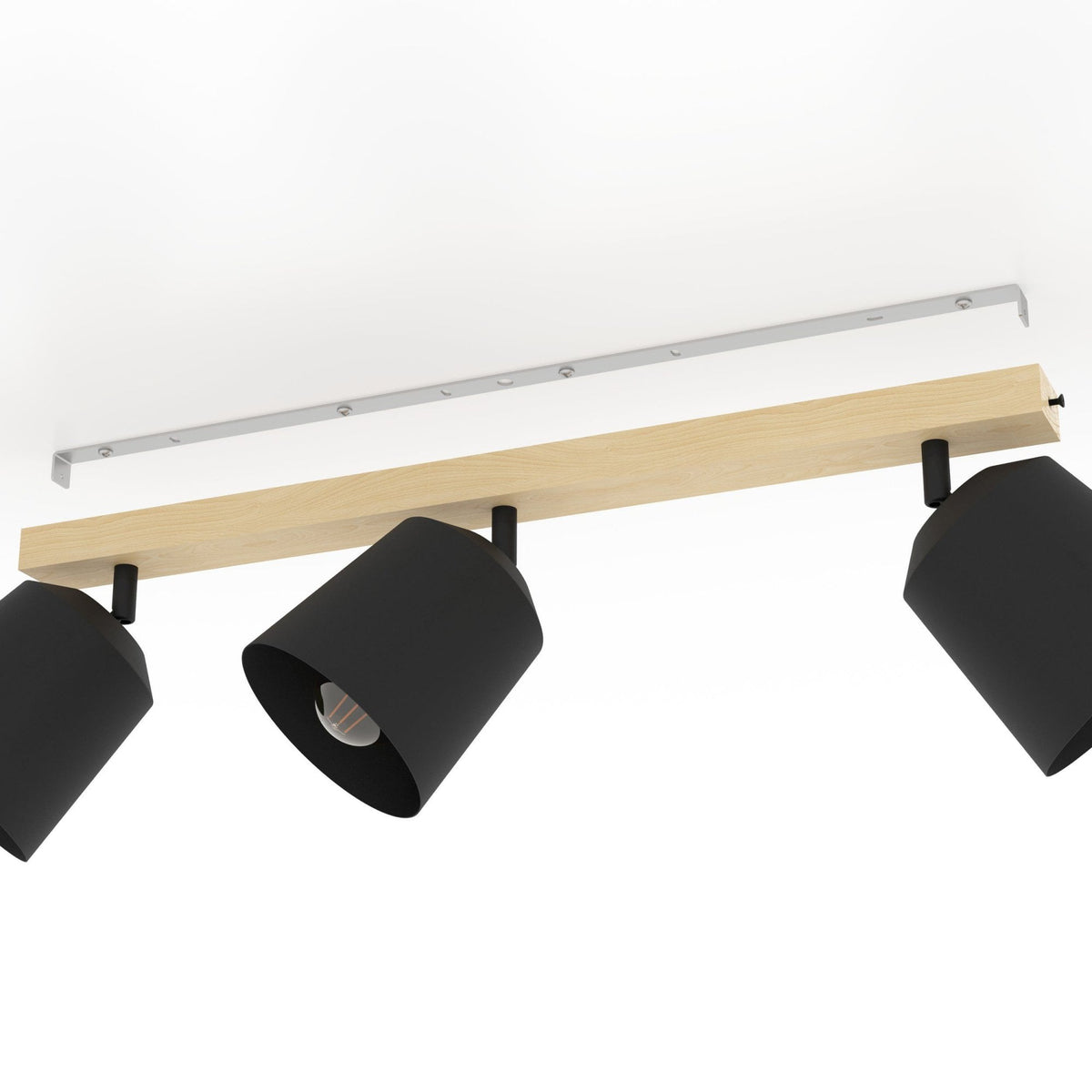 Cotorro Triple Spotlight in Black with Rubberwood Base