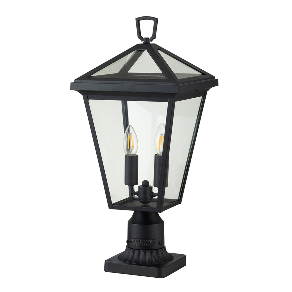 Alford Place IP44 Two Lamp Pedestal Lantern in Museum Black