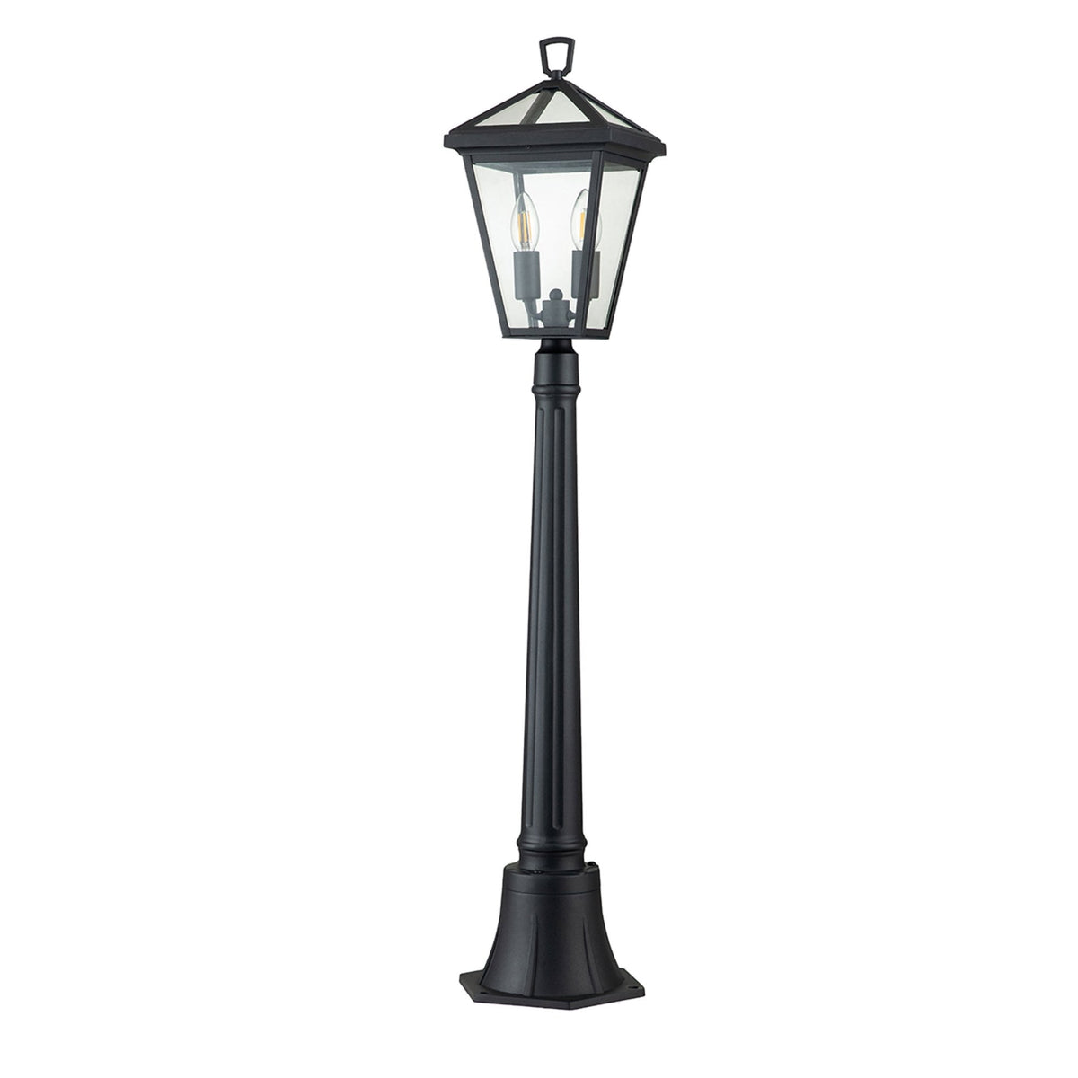 Alford Place IP44 Two Lamp Pillar Lantern in Museum Black