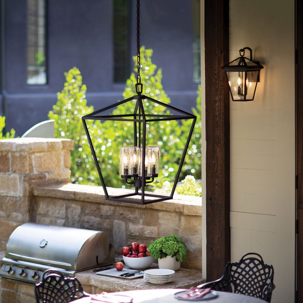 Alford Place IP44 Four Lamp Indoor or Outdoor Pendant in Museum Black