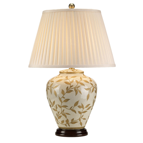 Leaves Table Lamp with Brown and Gold Leaves with a Cream Crackle Glaze