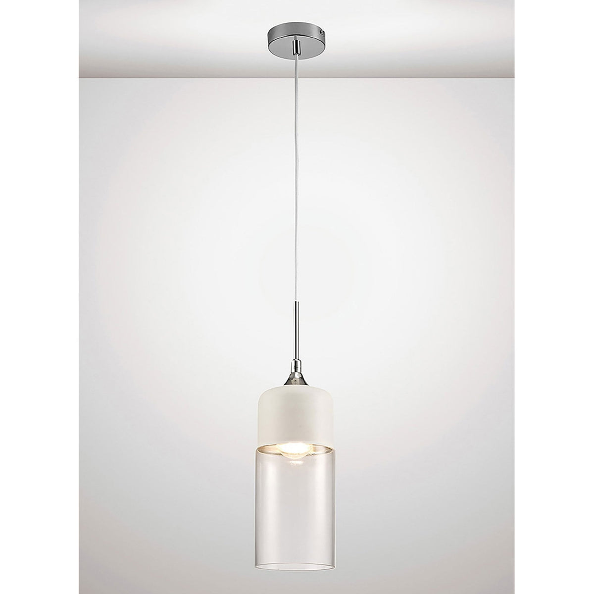 Mia White & Chrome Pendant With Clear Glass Shade
