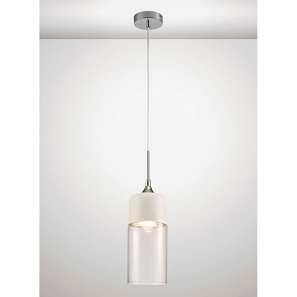 Mia White & Chrome Pendant With Clear Glass Shade