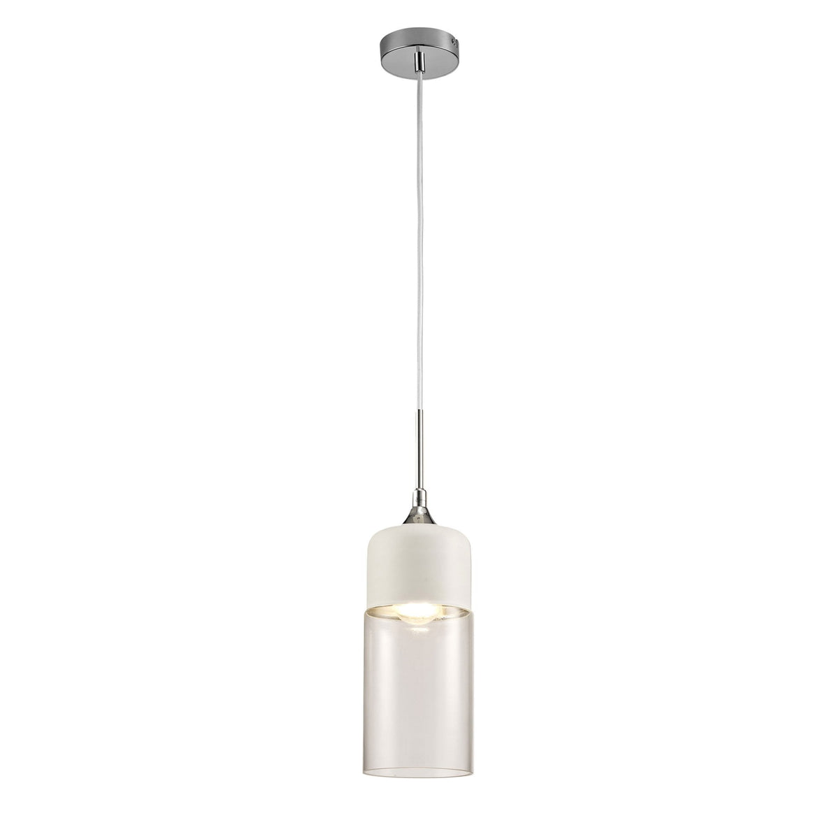Mia White & Chrome Pendant With Clear Glass Shade