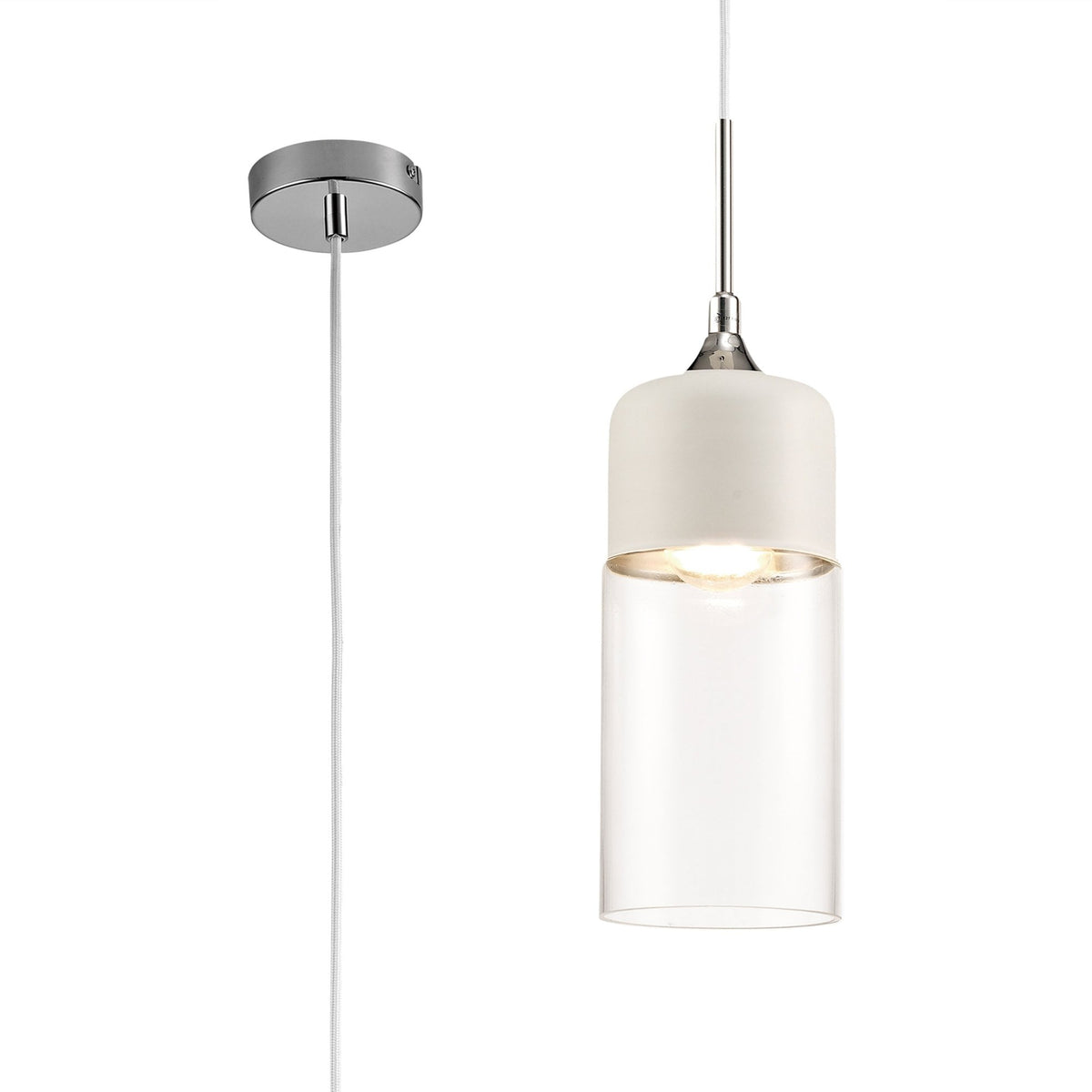 Mia White & Chrome Pendant With Clear Glass Shade