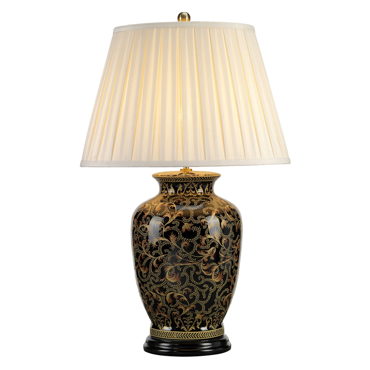 Morris Large Table Lamp with Traditional Gold Floral Pattern over a Black Glaze