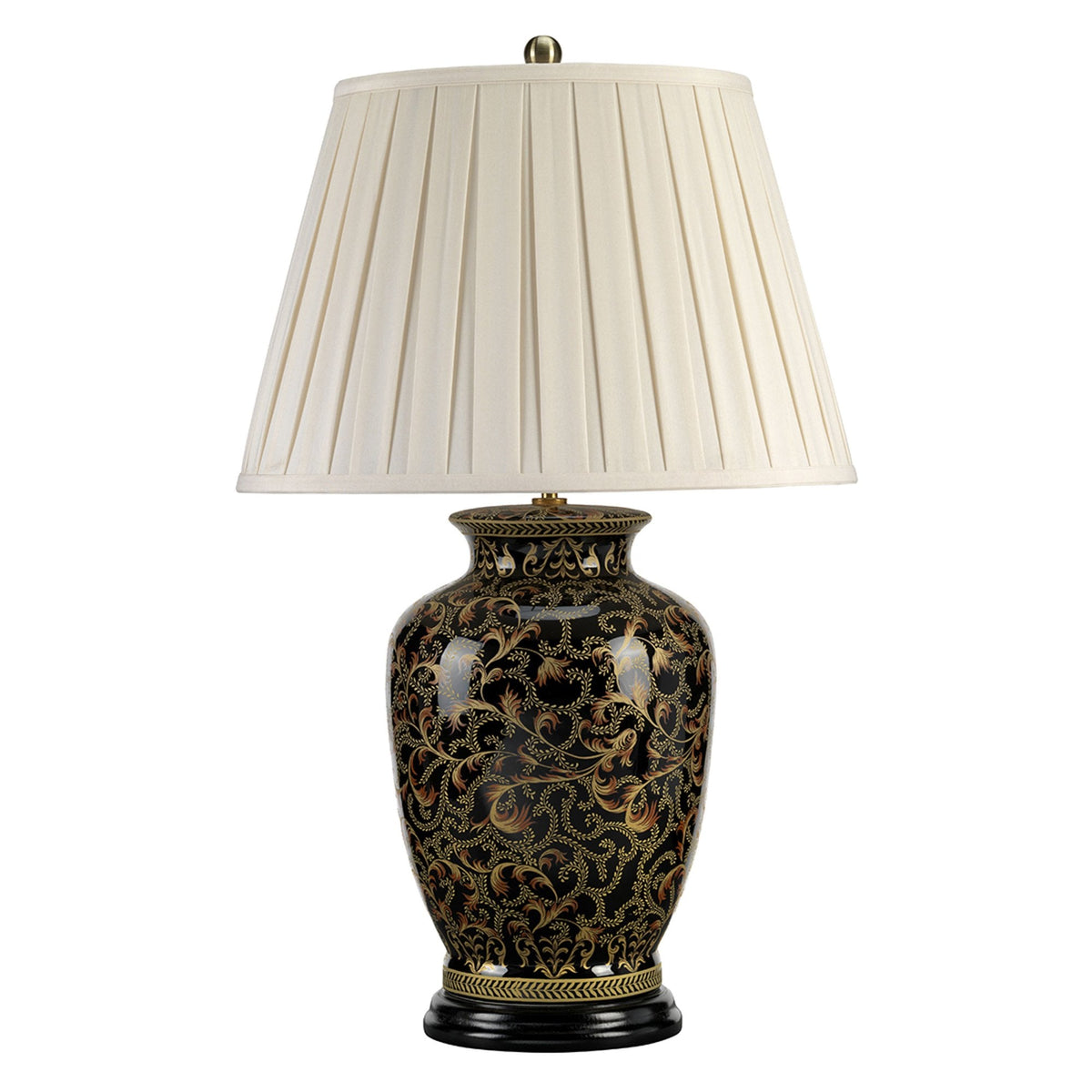 Morris Large Table Lamp with Traditional Gold Floral Pattern over a Black Glaze