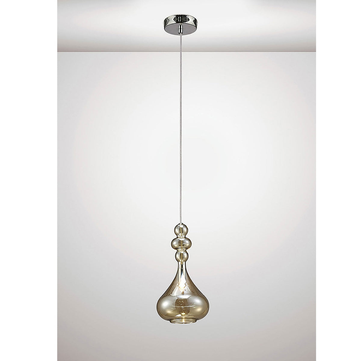 Reese Polished Chrome & Cognac Glass Pendant