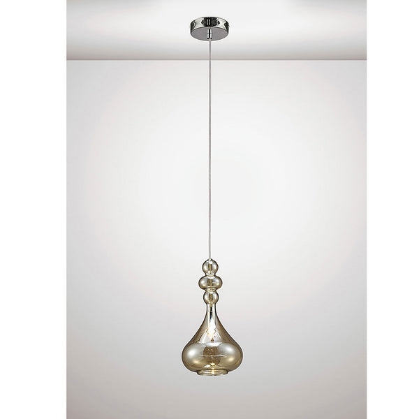 Reese Polished Chrome & Cognac Glass Pendant