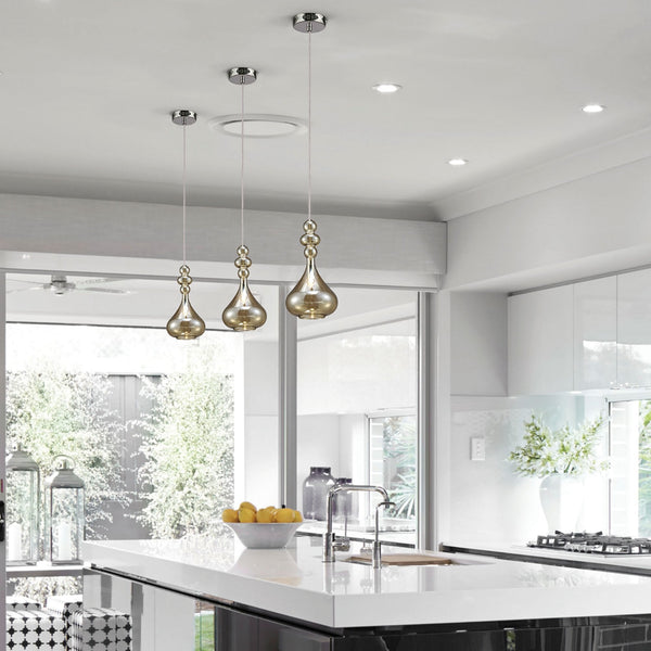 Reese Polished Chrome & Cognac Glass Pendant