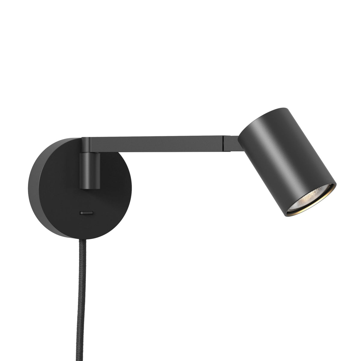 Ascoli Swing Arm Plug In Switched Spotlight Reading Wall Light in Matt Black