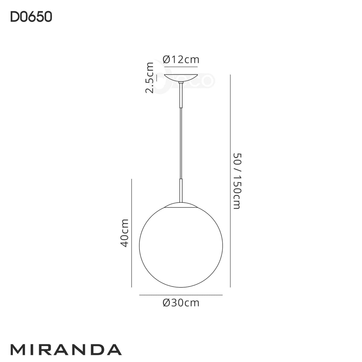 Miranda 30cm Matt Black & Frosted Glass Pendant