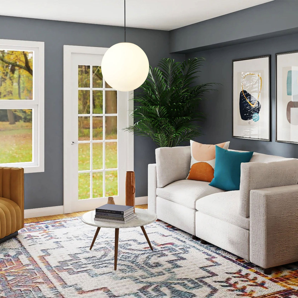 Miranda 40cm Matt Black & Frosted Glass Pendant