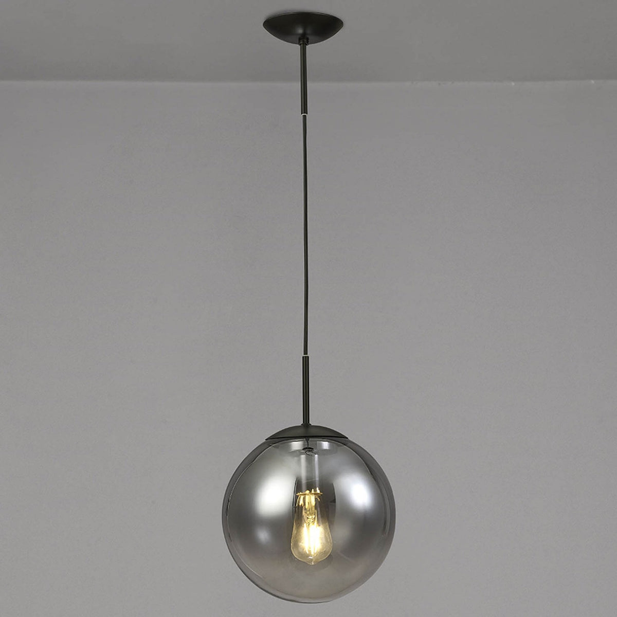 Miranda 25cm Matt Black & Smoked Glass Pendant