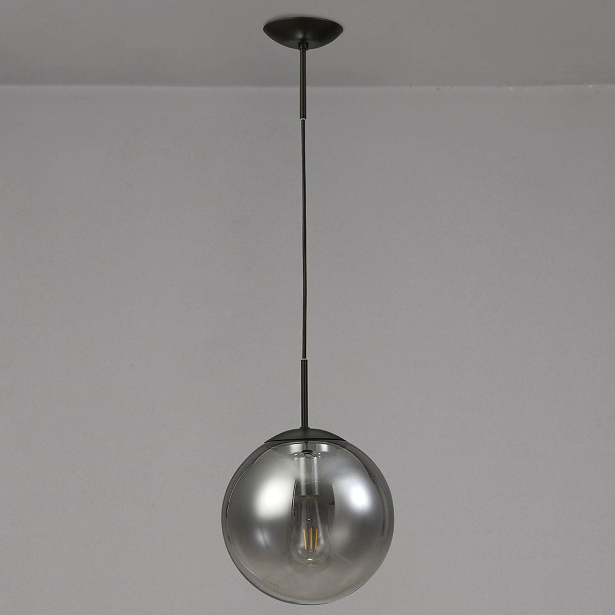 Miranda 25cm Matt Black & Smoked Glass Pendant