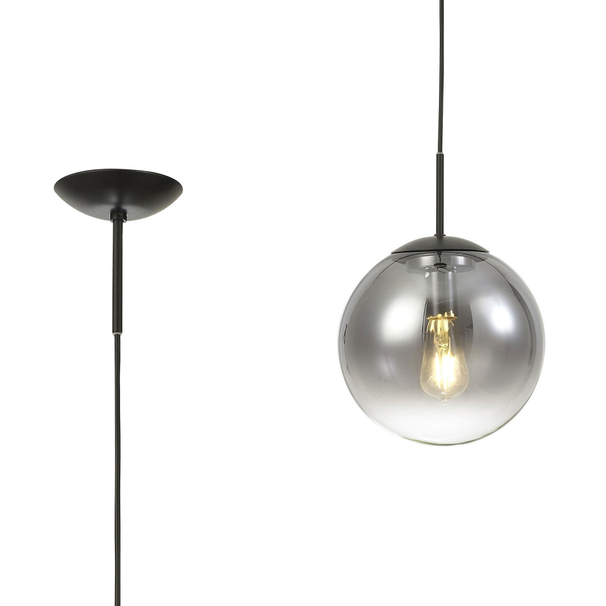 Miranda 25cm Matt Black & Smoked Glass Pendant